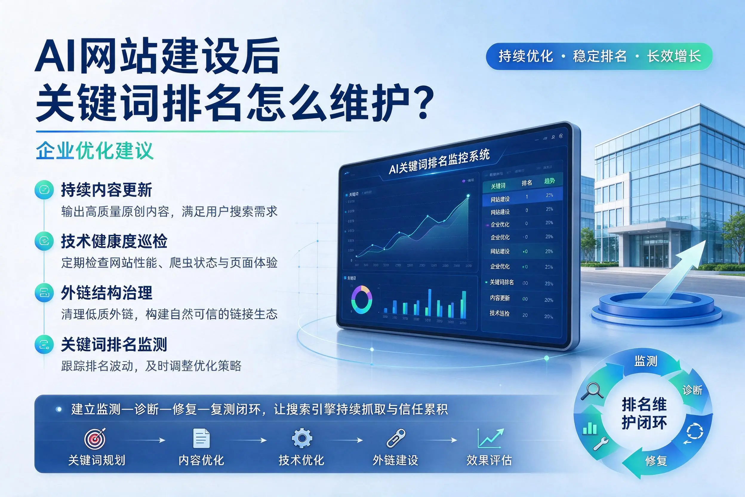AI网站建设后关键词排名怎么维护?景德镇企业优化建议