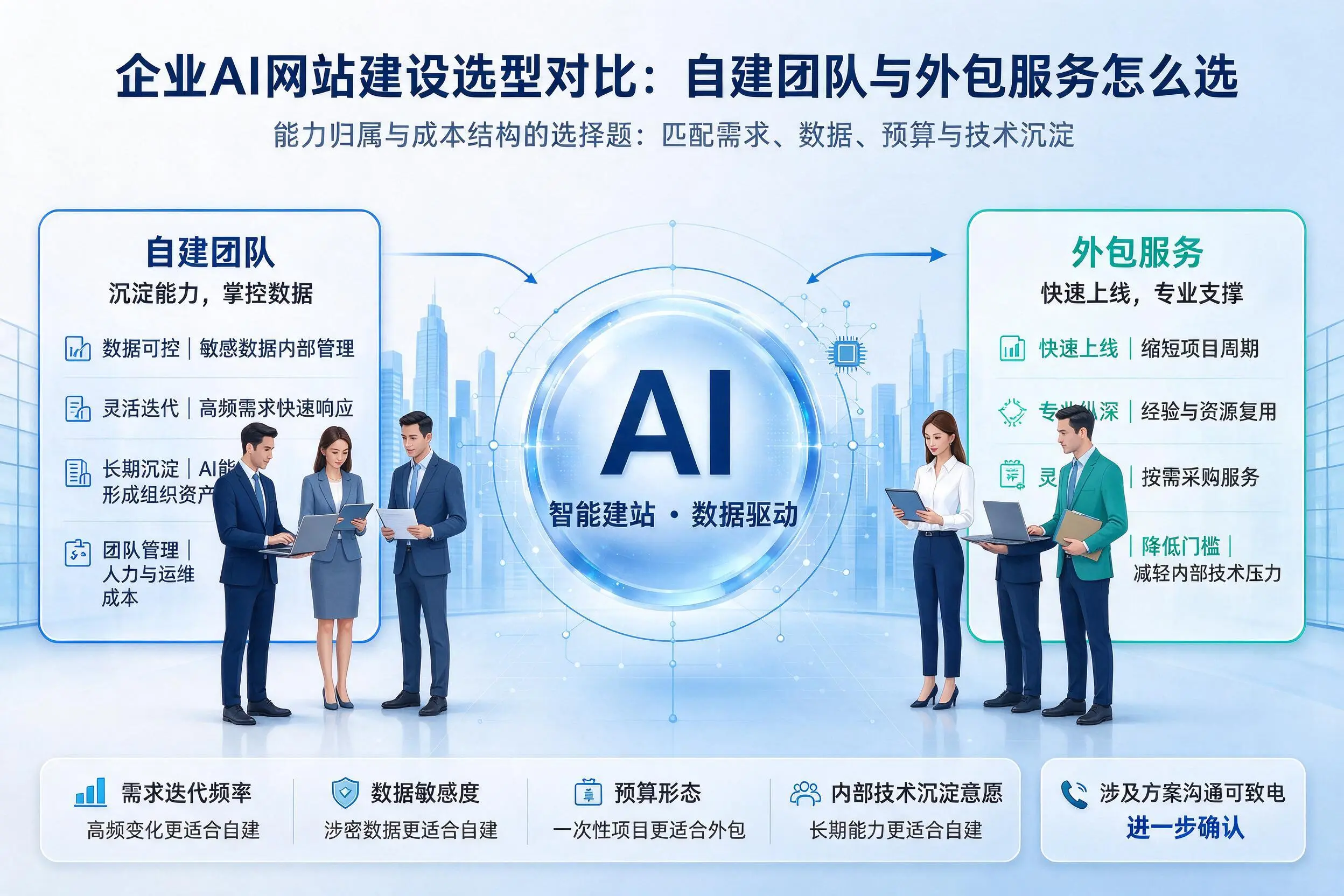 景德镇企业AI网站建设选型对比:自建团队与外包服务怎么选